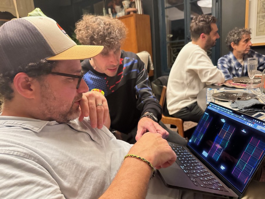 Kim Asendorf shows an early PXL DEX to Erick Calderon, Paris, October 2024