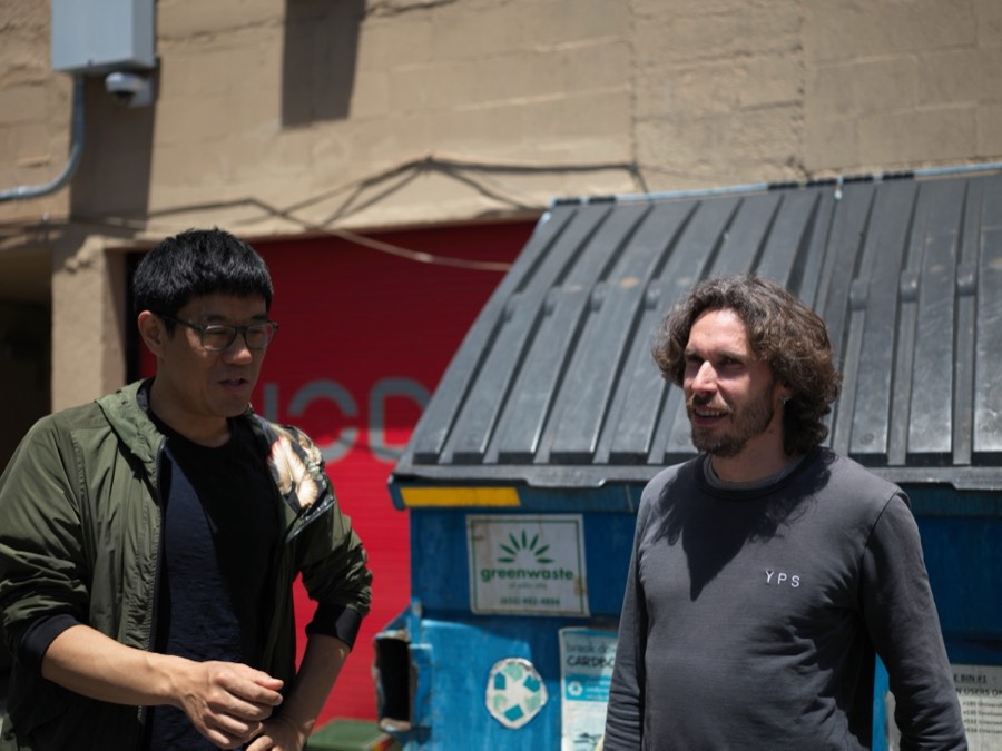 Kim and Qian outside NODE, opening day